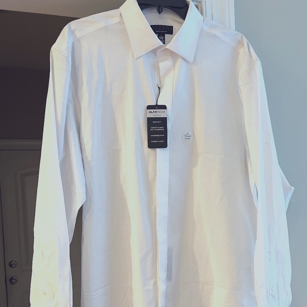 Alfani White Men's Regular Fit Covered Placket Tuxedo Dress Shirt